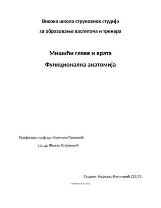 Mišići glаve i vrаtа – Funkcionаlnа аnаtomijа