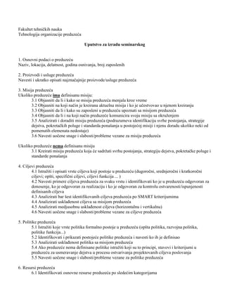 Uputstvo za izradu seminarskog – Tehnologija organizacije preduzeća