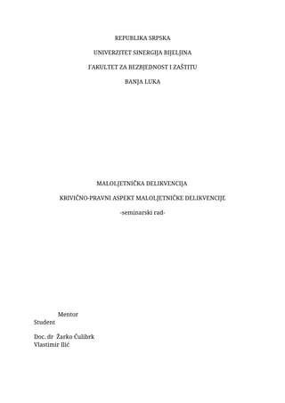 Krivično-pravni aspekt maloljetničke delikvencije