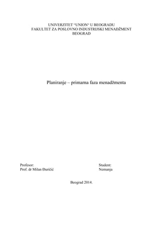 Planiranje – prva faza menadžmenta