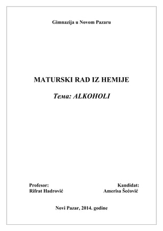 Alkoholi: maturski rad iz hemije