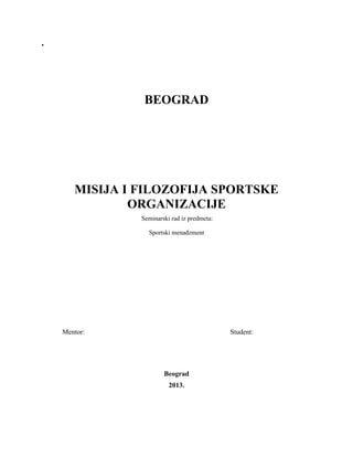 Misija i filozofija sportske organizacije