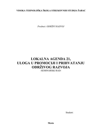 Lokalna agenda 21 – Uloga u promociji i prihvatanju održivog razvoja