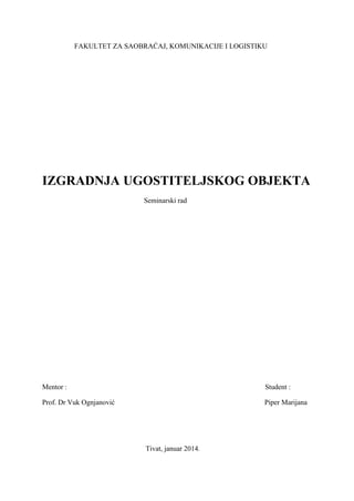 Biznis plan – Izgradnja ugostiteljskog objekta