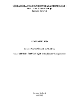 Osnovni principi TQM- a (Total Quality Management-a)