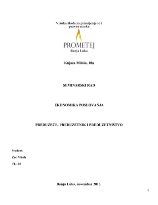 Preduzeće, preduzetnik, preduzetništvo