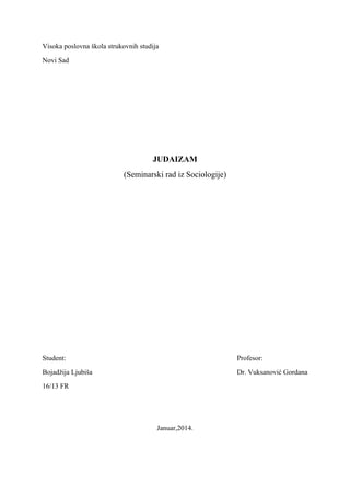 Judaizam: seminarski rad iz sociologije