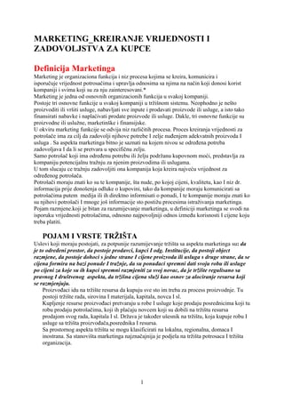 Marketing – Kreiranje vrednosti i zadovoljstva za kupce