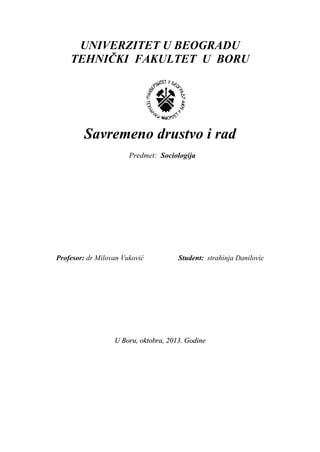 Savremeno drustvo i rad