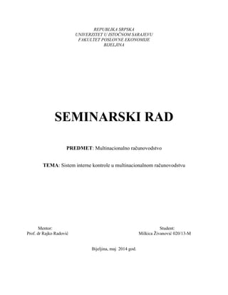 Sistem interne kontrole u multinacionalnom računovodstvu