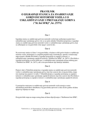 Pravilnik o izgradnji stanica za snabdevanje gorivom motornih vozila i o uskladištavanju i pretakanju goriva