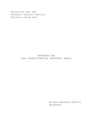 Budžet – Funkcije,procedure,načela