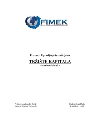 Upravljanje investicijama – Tržište kapitala