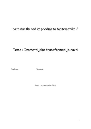 Izometrijske transformacije ravni – Osna simetrija