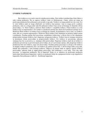 Troškovi i korišćenje kapaciteta