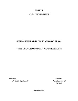 Ugovor o prodaji nepokretnosti