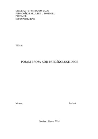 Priprema časa iz matematike za decu predškolskog uzrasta – Broj