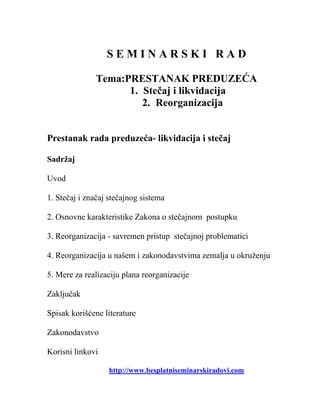 Prestanak rada preduzeća- likvidacija i stečaj