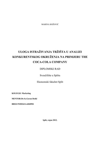 Uloga istraživanja na primjeru te COCA COLA COMPANY