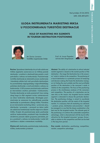 Uloga elemenata marketing miksa u pozicioniranju turističke destinacije