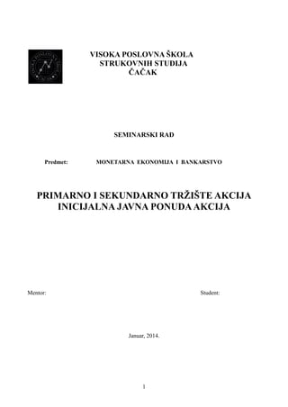 Primarno i sekundarno tržište akcija