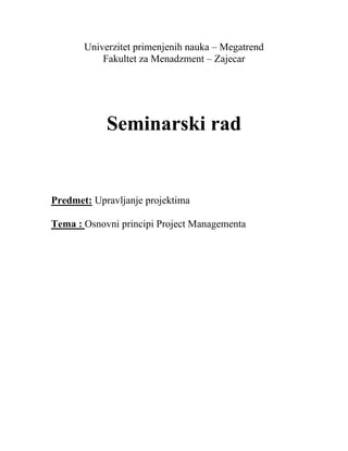 Osnovni principi Project Managementa