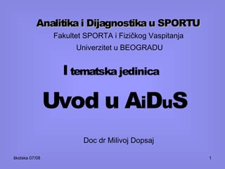 Uvod u analitiku i dijagnostiku u sportu