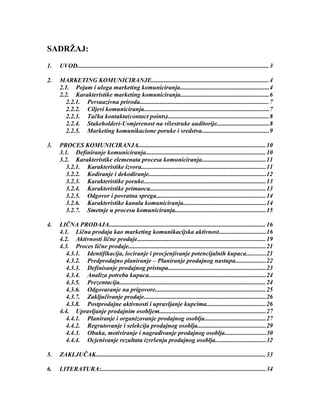 Upravljanje marketing komuniciranjem – lična prodaja
