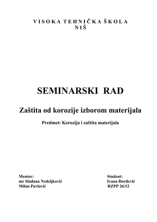 Zaštita od korozije izborom materijala