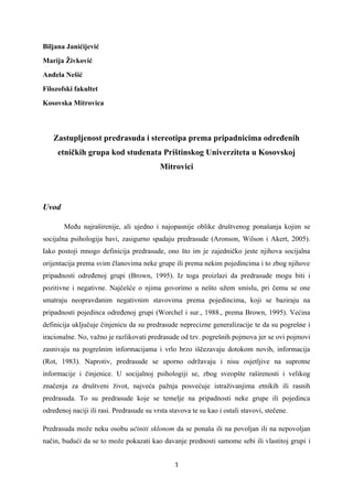 Zastupljenost predrasuda i stereotipa prema pripadnicima određenih etničkih grupa kod studenata Prištinskog Univerziteta u Kosovskoj Mitrovici
