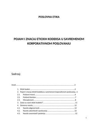 Pojam i značaj etičkih kodeksa u savremenom korporativnom poslovanju