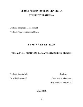 Plan pozicioniranja trgovinskog biznisa