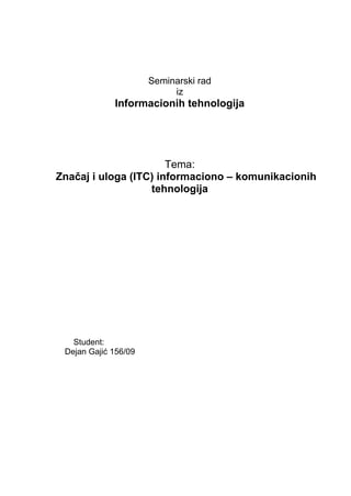 Značaj i uloga (ITC) informaciono – komunikacionih tehnologija