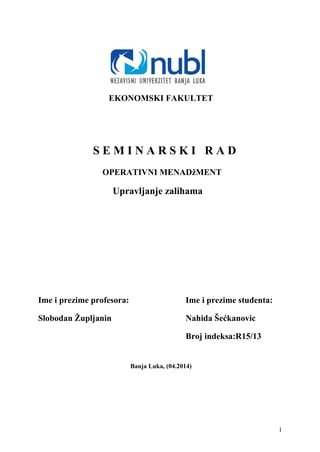 Operativni menadzment – Upravljanje zalihama