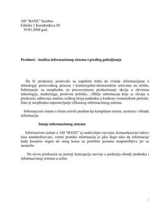 Analiza informacionog sistema i predlog poboljšanja