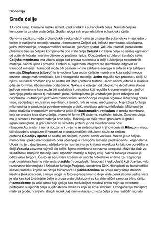 Biohemija: građa ćelije, molekulska osnova živih organizama, enzimi i metabolizam