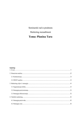 Marketing plan: Planina Tara