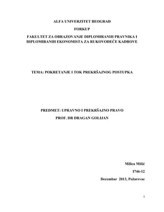 Pokretanje i tok prekršajnog postupka