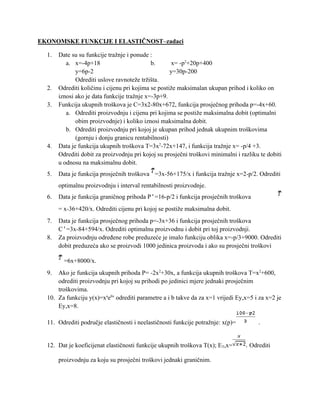 Ekonomske funkcije (zadaci)