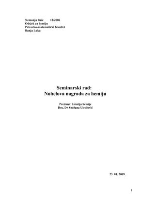 Istorija Hemije – Nobelova nagrada za hemiju