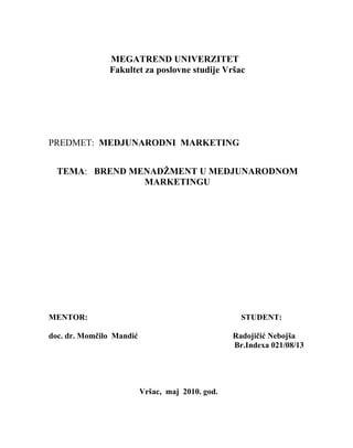 Brend menadžment u međunarodnom marketingu