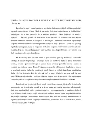 Znacaj saradnje porodice i skole kao faktor prevencije neuspeha ucenika
