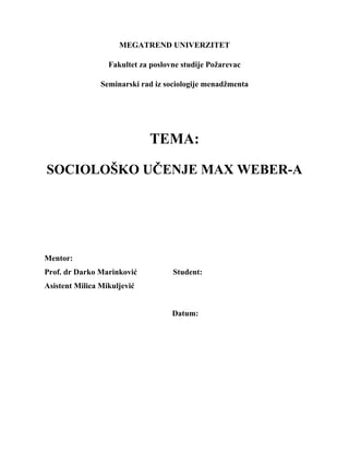 Sociolosko ucenje Maks Vebera