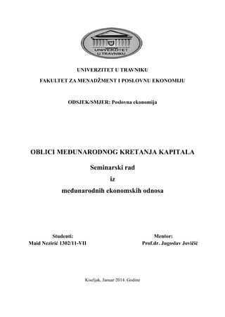 Oblici međunarodnog  kretanja kapitala