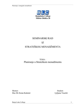 Planiranje u Strateškom menadžmentu