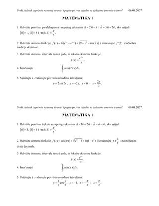 Matematika – Zadaci za ispit