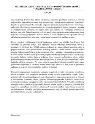 Resursi kulturne turističke zone u dolini Ćehotine i Lima u funkciji razvoja turizma