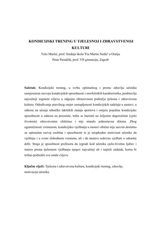 Uloga kondicijske pripreme u TZK