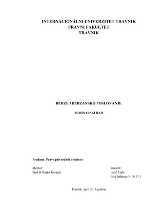 Berze i berzansko poslovanje