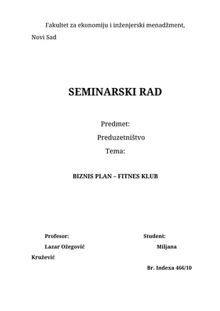 Biznis plan – Fitnes klub